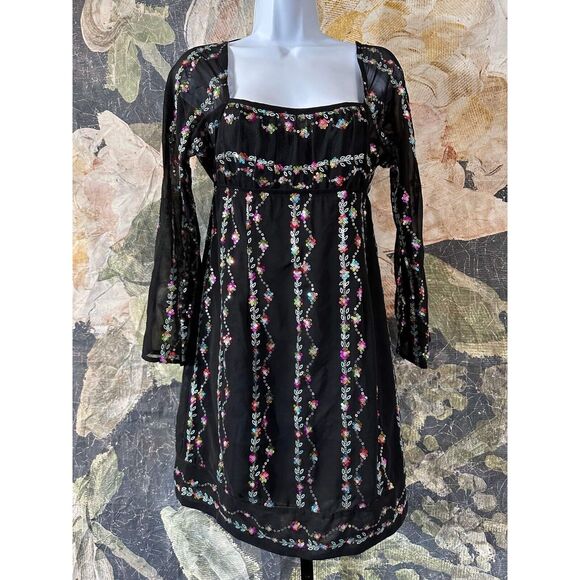 New FREE PEOPLE Anna Sui Floral Fantasy Mini Dress Size 2 - Picture 6 of 10